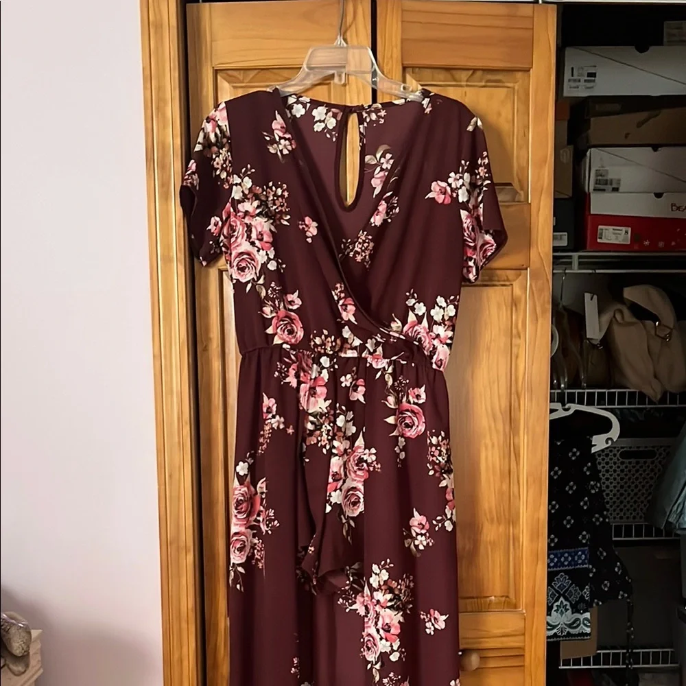 Floral Maxi Romper in Burgundy - Picture 8 of 10